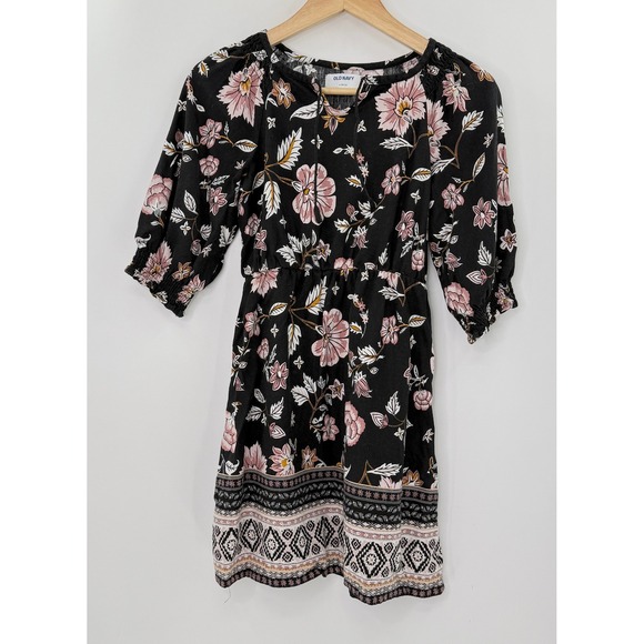 Old Navy Girls Floral Print Dress Black Pink‎ Bohemian Size L (10-12) - Picture 1 of 8